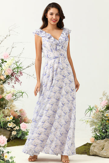 Robe de demoiselle d'honneur en mousseline de soie bohème fleur mauve blush